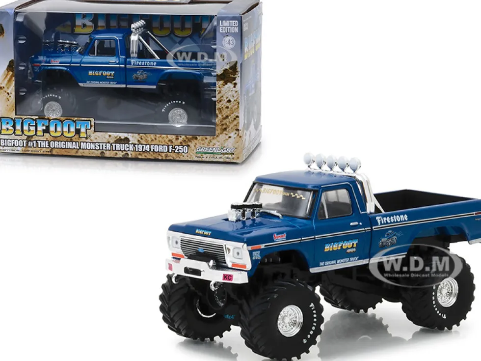 1974 Ford F-250 Monster Truck Bigfoot #1 The Original Monster Truck Blue 1/43 Diecast Model Car Greenlight 86097