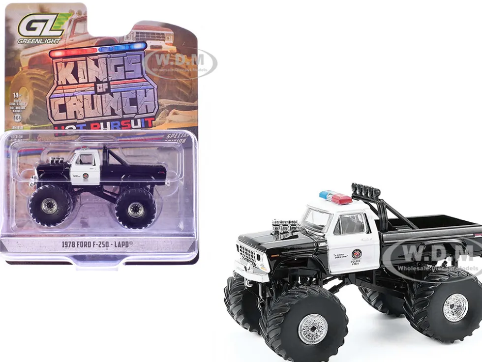 1978 Ford F-250 Monster Truck "LAPD (Los Angeles Police Department)" Black and White "Kings of Crunch - Hot Pursuit" Special Edition 1/64 Diecast Model Car by Greenlight