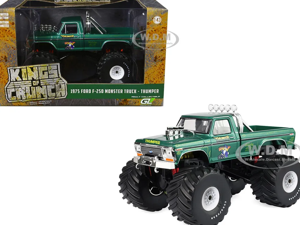 1975 Ford F-250 Monster Truck with 66-Inch Tires "Thumper" Green Metallic "Kings of Crunch" Series 1/43 Diecast Model Car by Greenlight