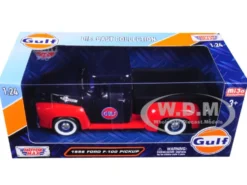 1956 Ford F-100 Pickup Truck Gulf Dark Blue Red 1/24 Diecast Model Car Motormax 79647