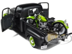 1948 Ford F-1 Pickup Truck Harley Davidson With 1948 FL Panhead Motorcycle Black/Green 1/24 Maisto 32171