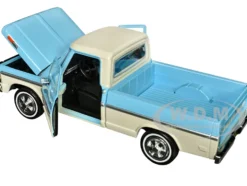 1969 Ford F 100 Pickup Truck Light Blue and Cream Timeless Legends Series 1/24 Diecast Model Car Motormax 79315LTBL