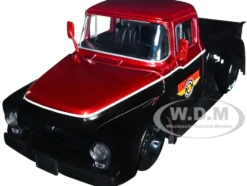 1956 Ford F 100 Pickup Truck Mickey Thompson Performance Tires & Wheels Black and Red Metallic Just Trucks Series 1/24 Diecast Model Car Jada 34306