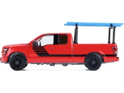 2015 Ford F-150 Pickup Truck with Ladder Rack Red with Black Stripes "Down on the Farm" Series 11 1/64 Diecast Model by Greenlight