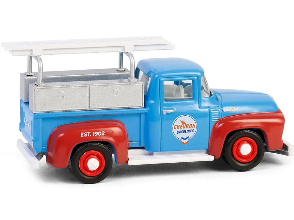 1956 Ford F-100 Pickup Truck with Tool Boxes and Ladders "Chevron" Blue and Red "Chevron Special Edition" Series 1 1/64 Diecast Model Car by Greenlight