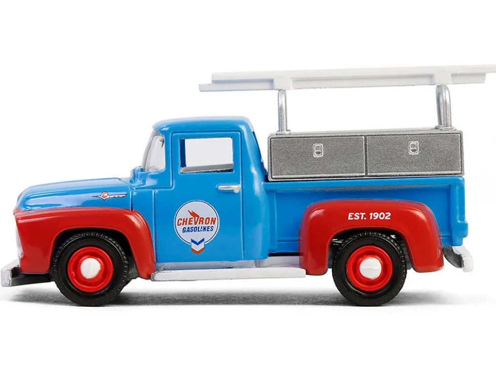 1956 Ford F-100 Pickup Truck with Tool Boxes and Ladders "Chevron" Blue and Red "Chevron Special Edition" Series 1 1/64 Diecast Model Car by Greenlight