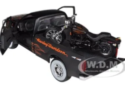 1999 Ford F-350 Super Duty Pickup 1/27 Black with Flames & 2002 FLSTB Night Train Harley Davidson 1/24 Maisto 32181