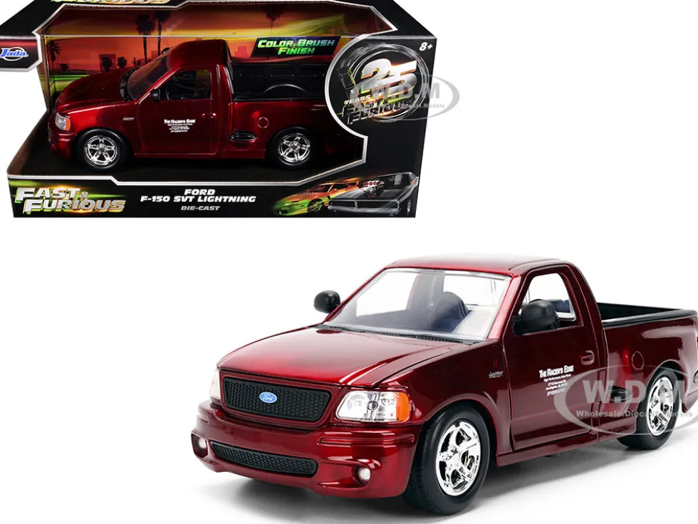 Ford F-150 SVT Lightning Pickup Truck Red Color Brush Finish "The Fast and the Furious" (2001) Movie "25 Years of Fast & Furious" Series 1/24 Diecast Model Car by Jada