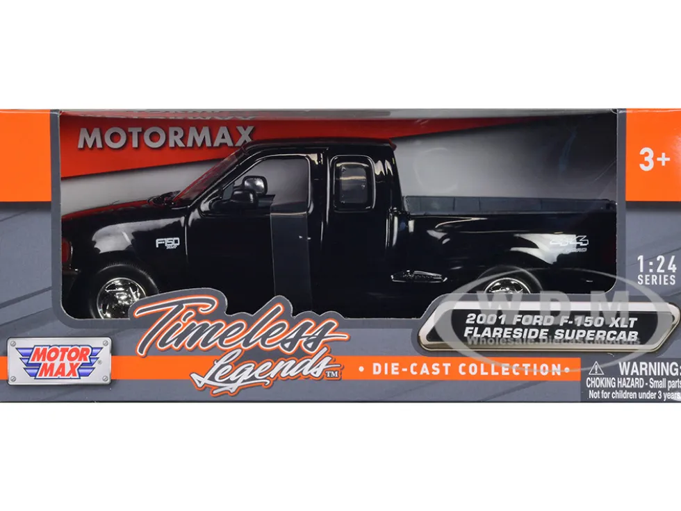 2001 Ford F-150 XLT Flareside Supercab Pickup Truck Black 1/24 Diecast Car Model Motormax 73284