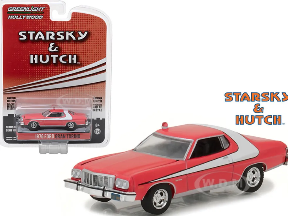 1976 Ford Gran Torino Red with White Stripe Starsky and Hutch 1975 1979 TV Series Hollywood Series Release 18 1/64 Diecast Model Car Greenlight 44780 A