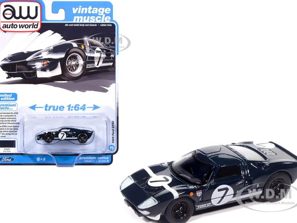 1965 Ford GT40 #7 Blue Black with White Stripes "Vintage Muscle" Series 1/64 Diecast Model Car by Auto World