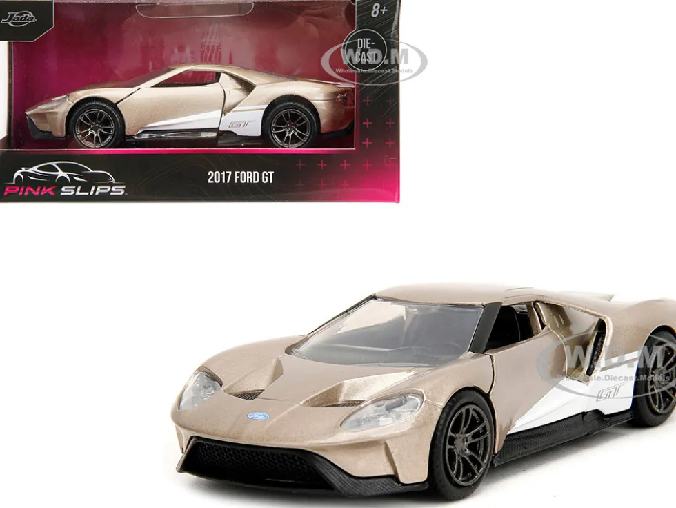 2017 Ford GT Gold Metallic with White Accents Pink Slips Series 1/32 Diecast Model Car Jada 34662