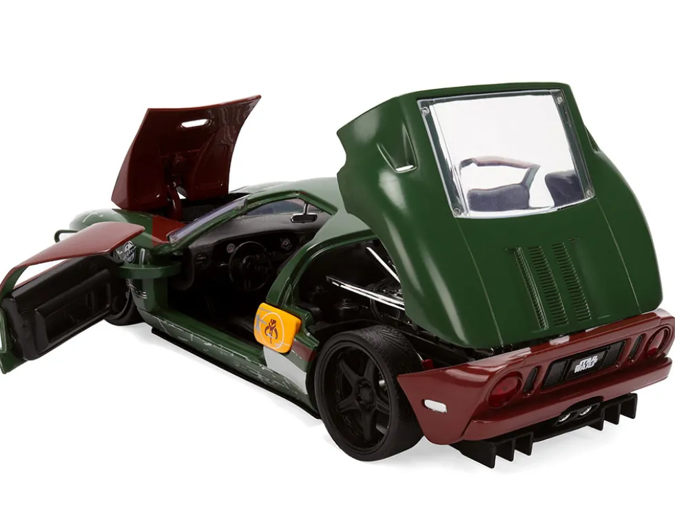2005 Ford GT Green (Weathered) with Graphics and Boba Fett Figure "Star Wars" Franchise "Hollywood Rides" Series 1/24 Diecast Model Car by Jada