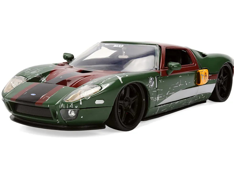 2005 Ford GT Green (Weathered) with Graphics and Boba Fett Figure "Star Wars" Franchise "Hollywood Rides" Series 1/24 Diecast Model Car by Jada