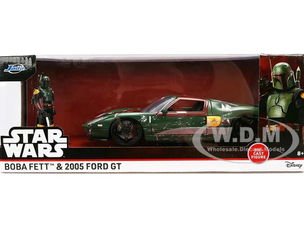 2005 Ford GT Green (Weathered) with Graphics and Boba Fett Figure "Star Wars" Franchise "Hollywood Rides" Series 1/24 Diecast Model Car by Jada