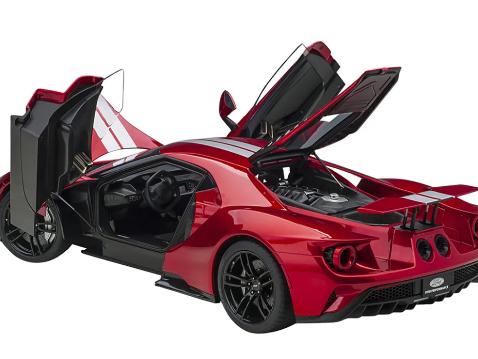 2017 Ford GT Liquid Red Metallic Silver Stripes 1/12 Model Car Autoart 12106