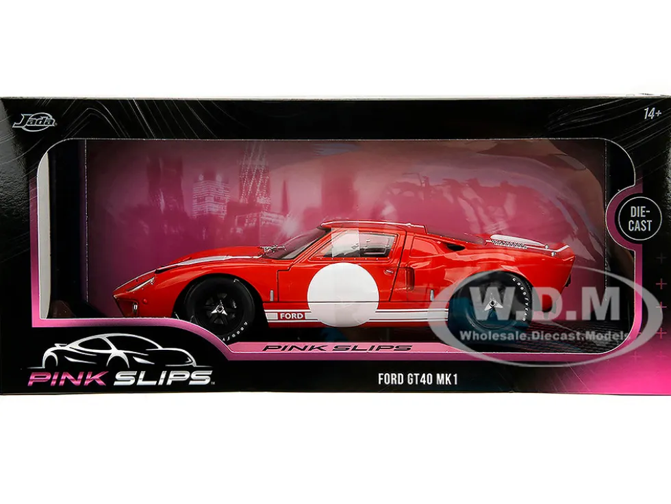 Ford GT40 MK1 Red with White Stripes and Graphics "Pink Slips" Series 1/18 Diecast Model Car by Jada