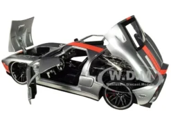 2005 Ford GT Silver Orange Stripe Bigtime Muscle 1/24 Diecast Model Car Jada 31324