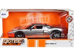 2005 Ford GT Silver Orange Stripe Bigtime Muscle 1/24 Diecast Model Car Jada 31324