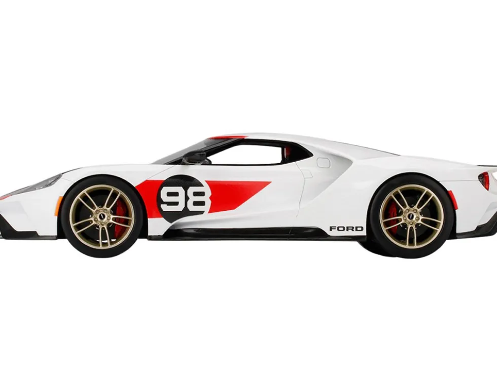2021 Ford GT #98 White Black Hood Heritage Edition 1/18 Model Car Top Speed TS0317