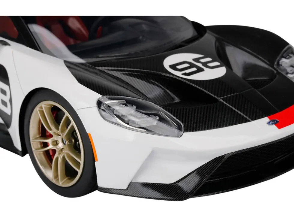 2021 Ford GT #98 White Black Hood Heritage Edition 1/18 Model Car Top Speed TS0317