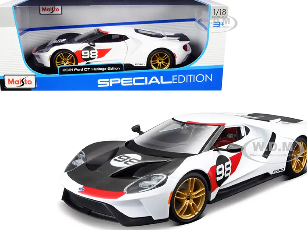 2021 Ford GT #98 White Heritage Edition 1/18 Diecast Model Car Maisto 31390