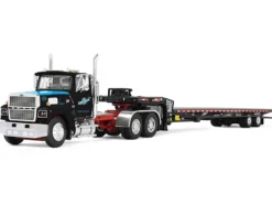 Ford LTL 9000 Day Cab and Landoll 440B-50CA Traveling Axle Trailer "Cappello Heavy Transport" Black with Blue Hood "Legacy" Series #3 1/64 Diecast Model by DCP/First Gear