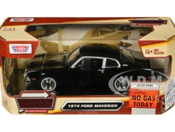 1974 Ford Maverick Black Forgotten Classics Series 1/24 Diecast Model Car Motormax 79042BK