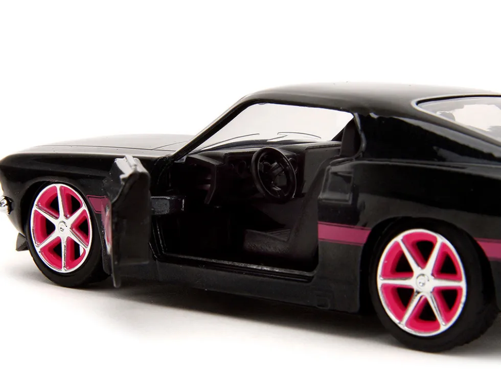 1969 Ford Mustang Black Metallic with Pink Stripes and Wheels Pink Slips Series 1/32 Diecast Model Car Jada 34853