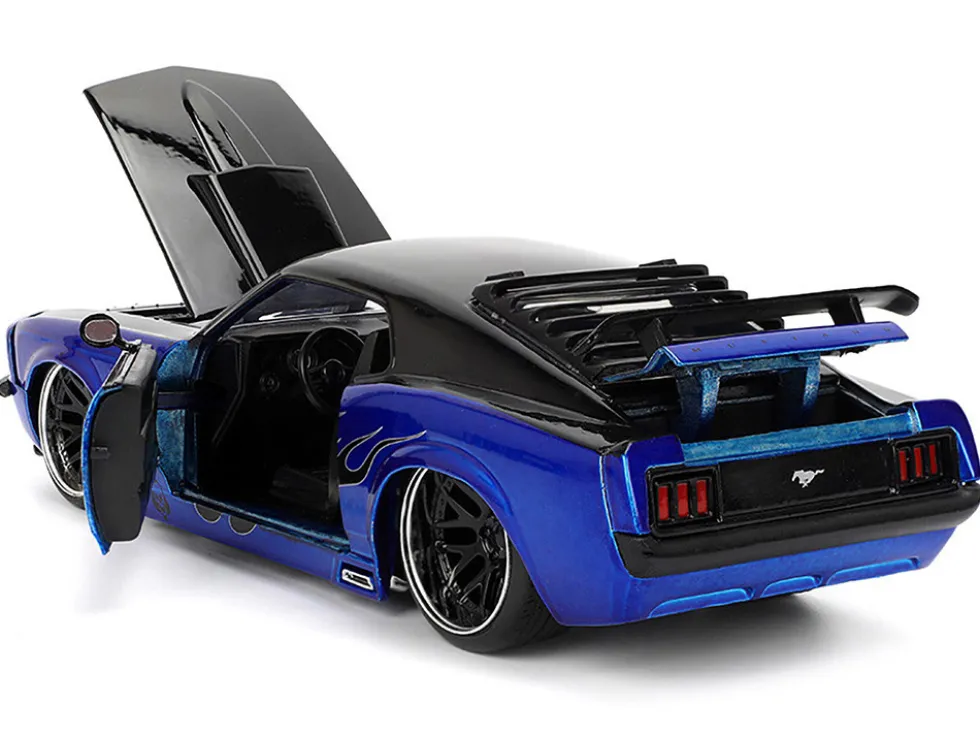 1970 Ford Mustang Boss 429 Black and Blue Metallic with Flames "Bigtime Muscle" Series 1/24 Diecast Model Car by Jada