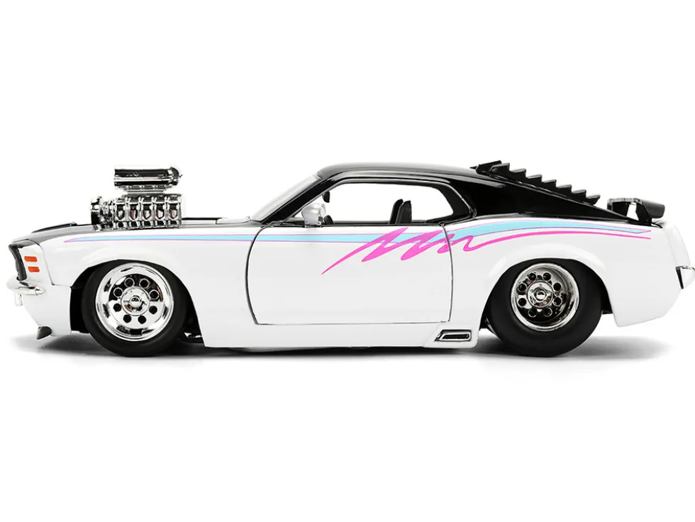 1970 Ford Mustang Boss 429 Black and White with Graphics "Bigtime Muscle" Series 1/24 Diecast Model Car by Jada