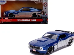 1970 Ford Mustang Boss Blue Metallic Silver Winter Soldier Avengers Marvel Series 1/32 Diecast Model Car Jada 31745