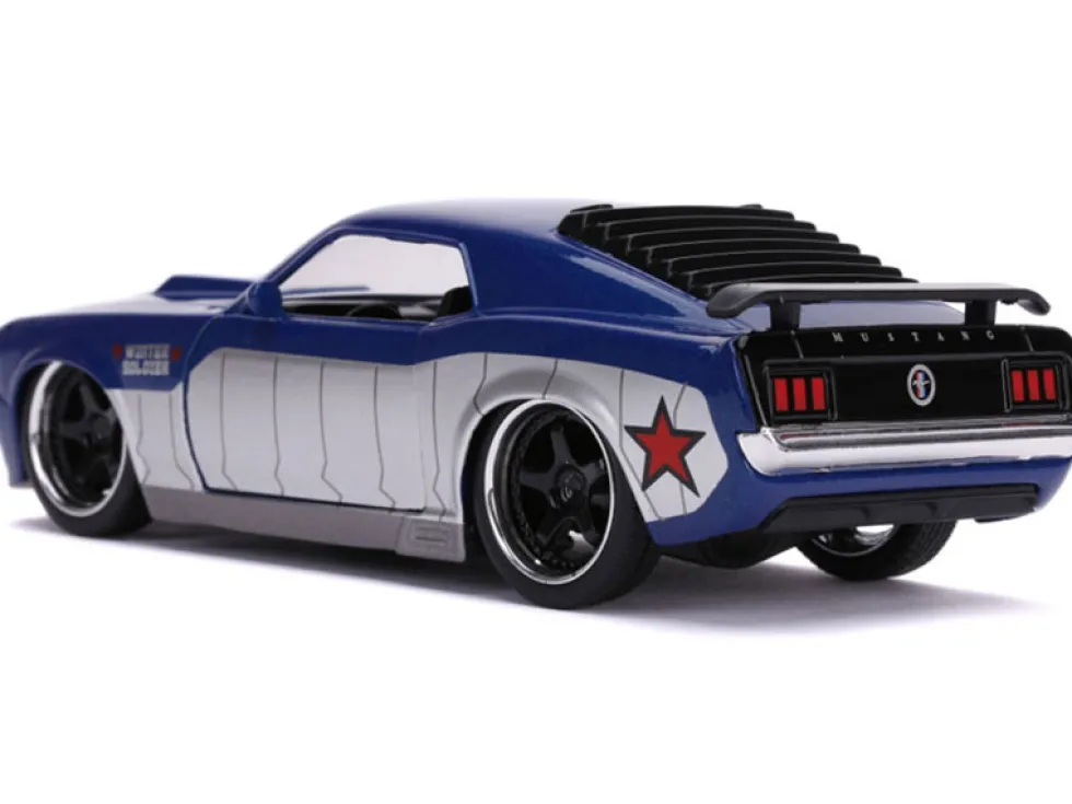 1970 Ford Mustang Boss Blue Metallic Silver Winter Soldier Avengers Marvel Series 1/32 Diecast Model Car Jada 31745