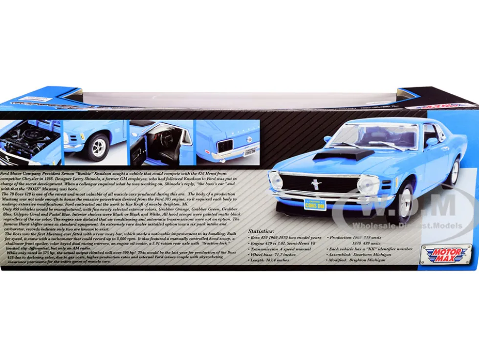 1970 Ford Mustang Boss 429 Blue Timeless Classics Series 1/18 Diecast Model Car Motormax 73154