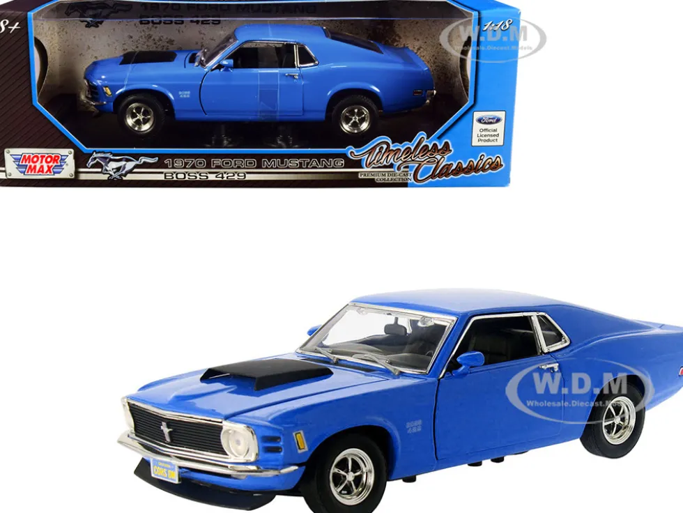 1970 Ford Mustang Boss 429 Blue Timeless Classics Series 1/18 Diecast Model Car Motormax 73154