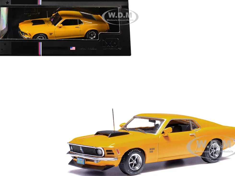 1970 Ford Mustang Boss 429 Bright Yellow with Black Hood Scoop 1/43 Diecast Model by IXO Models