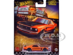 1969 Ford Mustang Boss 302 Orange with Black Stripes and Hood "Boulevard" Series Diecast Model Car by Hot Wheels