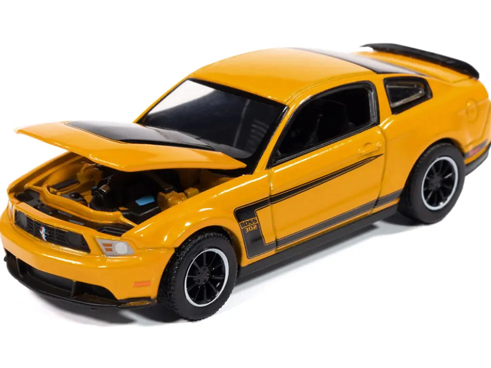 2012 Ford Mustang Boss 302 Yellow Blaze with Black Accents "Modern Muscle" Series 1/64 Diecast Model Car by Auto World