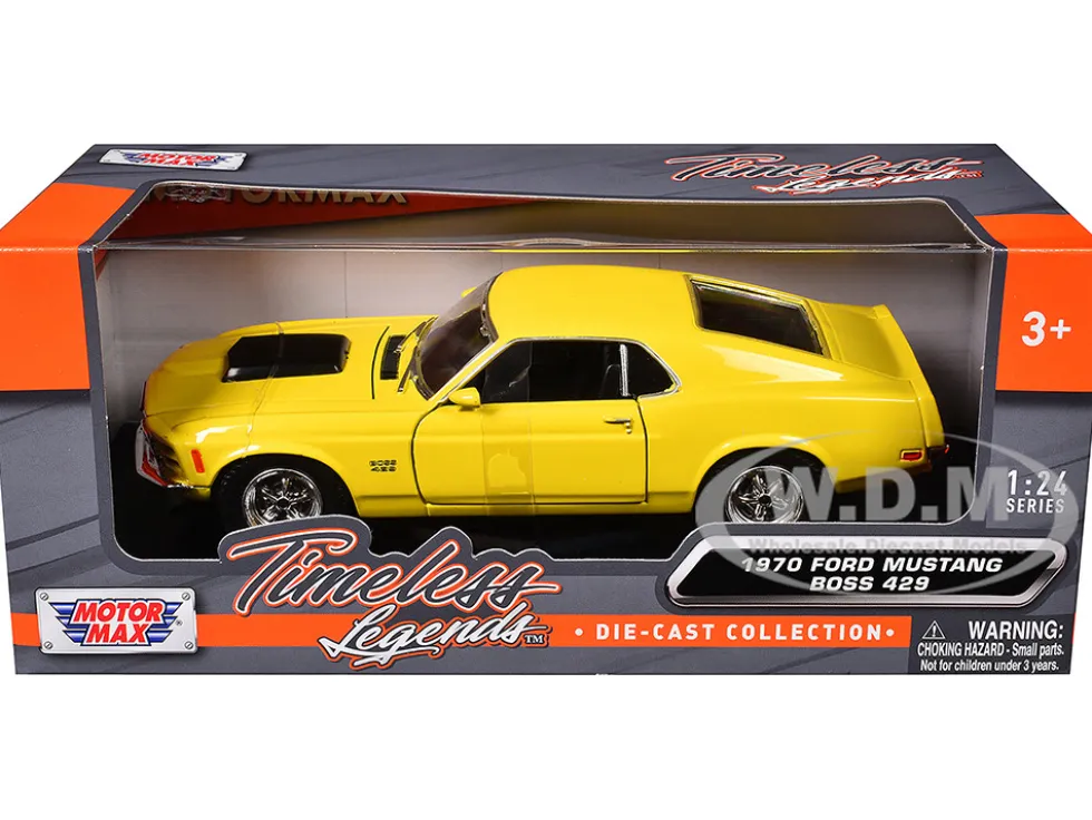 1970 Ford Mustang Boss 429 Yellow 1/24 Diecast Model Car Motormax 73303