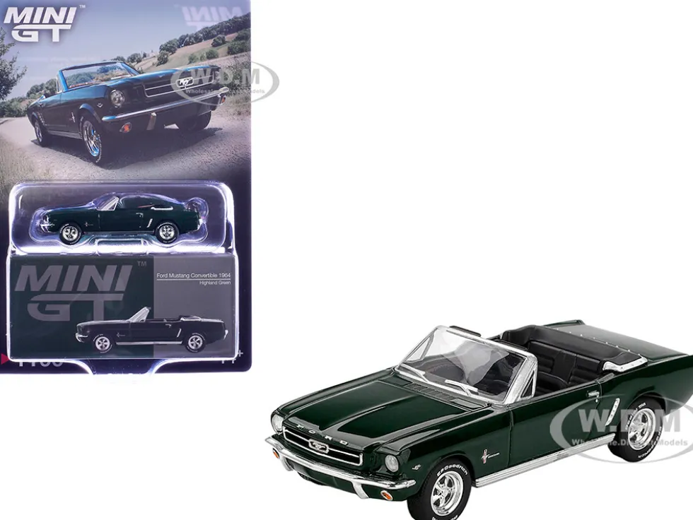 1964 Ford Mustang Convertible Highland Green Limited Edition 1/64 Diecast Model Car by Mini GT