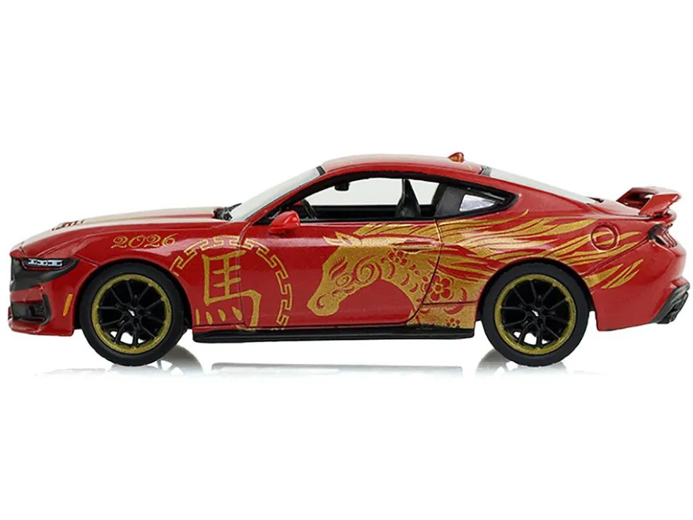 2024 Ford Mustang Dark Horse "Chinese Zodiac 2026 Year of the Horse" Red with Gold Graphics "Hobby Exclusive" Series 1/64 Diecast Model Car by Greenlight