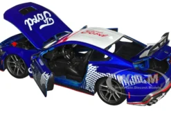 2024 Ford Mustang Dark House Candy Blue with White Top and Mustang Horse Graphics Bigtime Muscle Series 1/24 Diecast Model Car Jada 35419