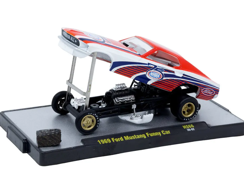 1969 Ford Mustang Funny Car "NHRA 75 Years" Red and White with Graphics Limited Edition to 3740 pieces Worldwide 1/64 Diecast Model Car by M2 Machines