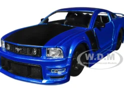 2006 Ford Mustang GT Blue Metallic Matt Black Hood Stripes Bigtime Muscle Series 1/24 Diecast Model Car Jada 34195