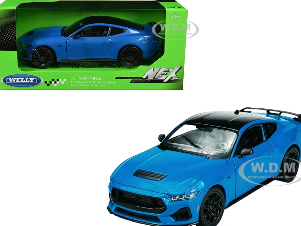 2024 Ford Mustang GT 5.0 Blue with Black Top "NEX Models" Series 1/25 Diecast Model Car by Welly