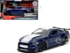 2016 Ford Mustang GT Dark Blue Metallic with White Stripe "F9" (2021) Movie "Fast & Furious" Series 1/32 Diecast Model Car by Jada