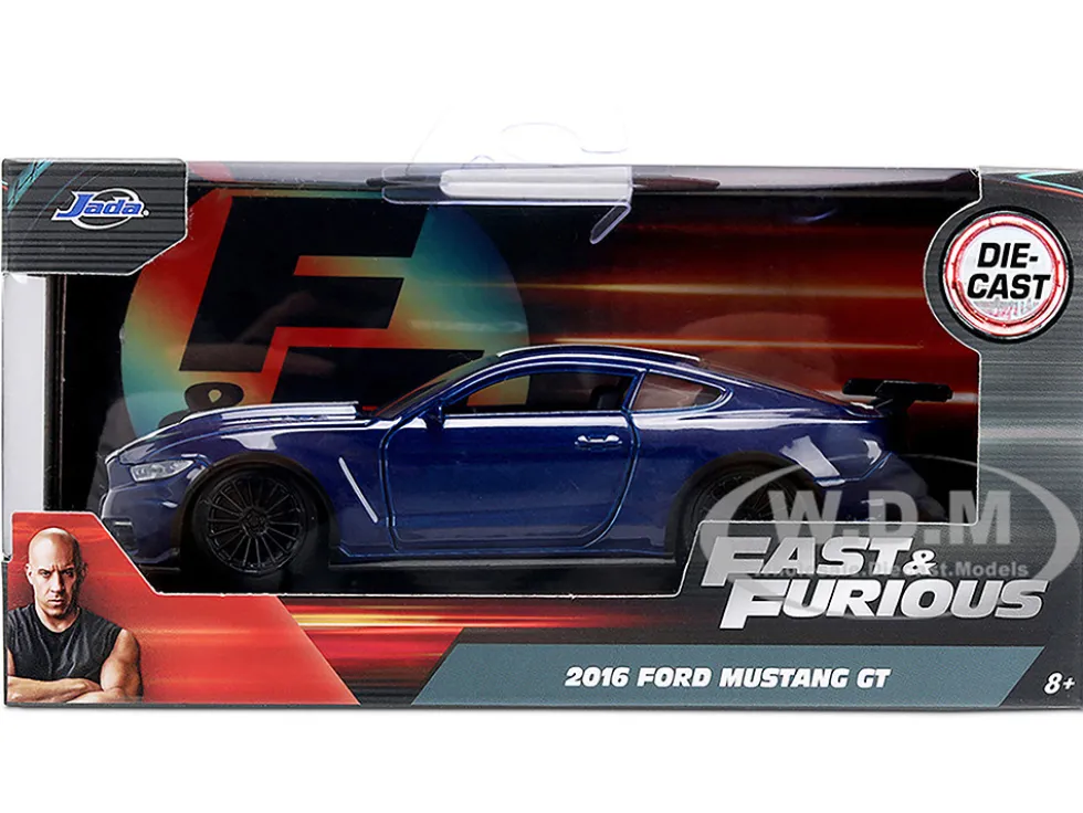2016 Ford Mustang GT Dark Blue Metallic with White Stripe "F9" (2021) Movie "Fast & Furious" Series 1/32 Diecast Model Car by Jada