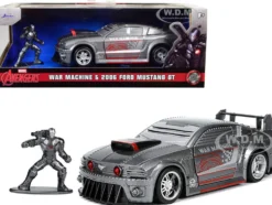 2006 Ford Mustang GT Gray Metallic War Machine Diecast Figurine Avengers Marvel Series Hollywood Rides Series 1/32 Diecast Model Car Jada 33082