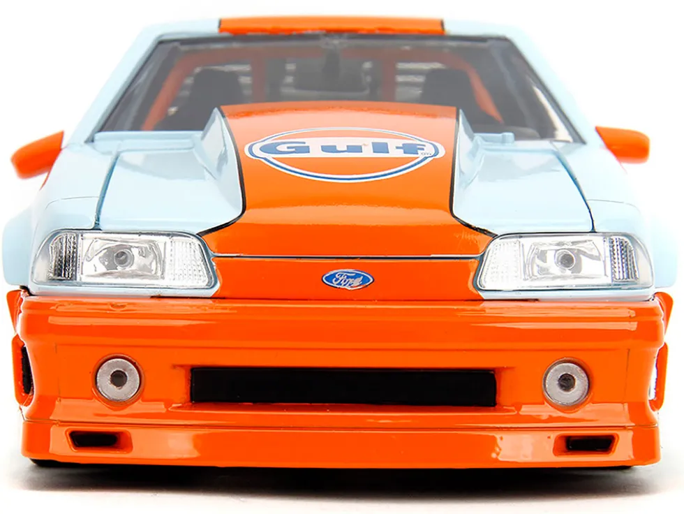1989 Ford Mustang GT "Gulf Oil" Light Blue with Orange Stripe "Bigtime Muscle" Series 1/24 Diecast Model Car by Jada
