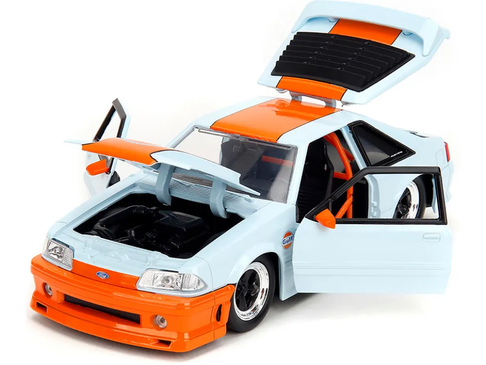 1989 Ford Mustang GT "Gulf Oil" Light Blue with Orange Stripe "Bigtime Muscle" Series 1/24 Diecast Model Car by Jada